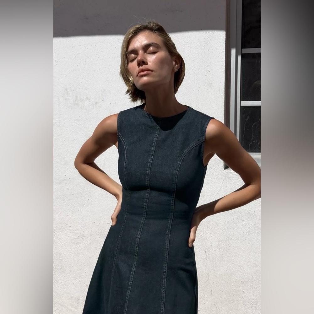 Zara Dark Blue Denim Midi Dress - Picture 3 of 7